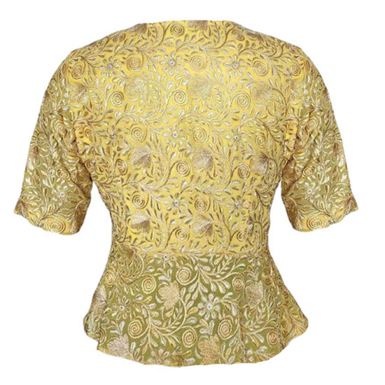 Yellow Embroidered Peplum Top & Palazzo, Indo-Western Outfits For Women