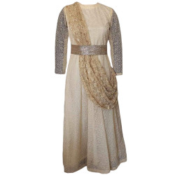 Golden Beige Kurti With Attached Floral Heavy Dupatta, Perfect Ethnic Wear For Women