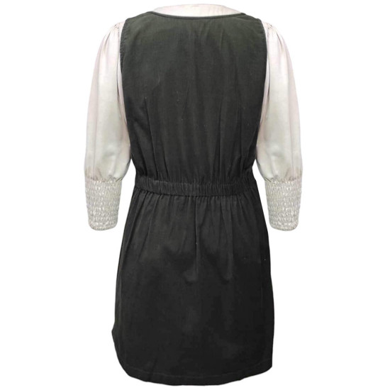 Deep Olive Green Straight Winter Dress Along With White Suede Top, Winter Fits For Women