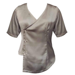 Overlapping Grey Satin Blouse For Women, Summer Fits 