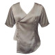 Grey Symphony - Overlapping Satin Blouse For Women, Summer Fits, Summer Tops For Women