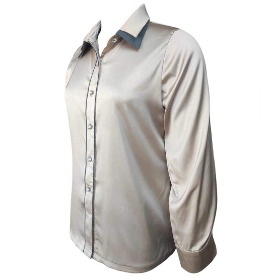 Regal Grey Slate - Satin Shirt For Women, Simple Detailing, Formal Summer Fits For Women