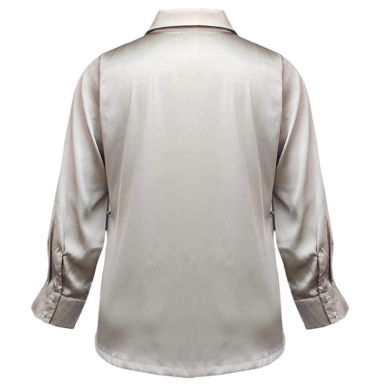 Regal Grey Slate - Satin Shirt For Women, Simple Detailing, Formal Summer Fits For Women