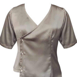 Overlapping Grey Satin Blouse For Women, Summer Fits 
