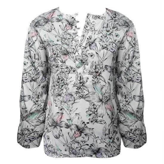 Floral Delight - Black & White Floral Printed Satin Top/Blouse For Women, Summer Fits