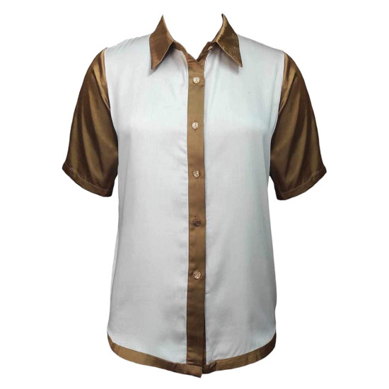 Classic Dual Colour Short Sleeve Satin Shirt For Women, Formal Summer Fits 