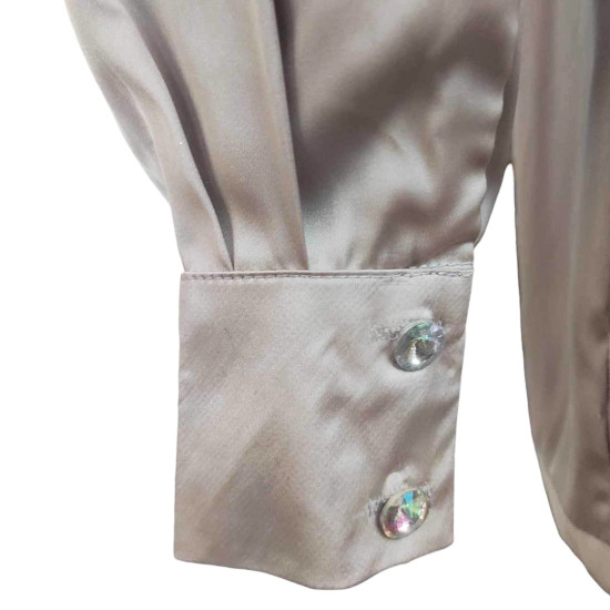 Regal Grey Slate - Satin Shirt For Women, Simple Detailing, Formal Summer Fits For Women