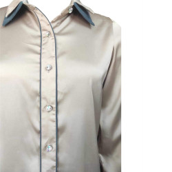 Grey Satin Shirt For Women, Simple Detailing, Formal Summer Fits For Women