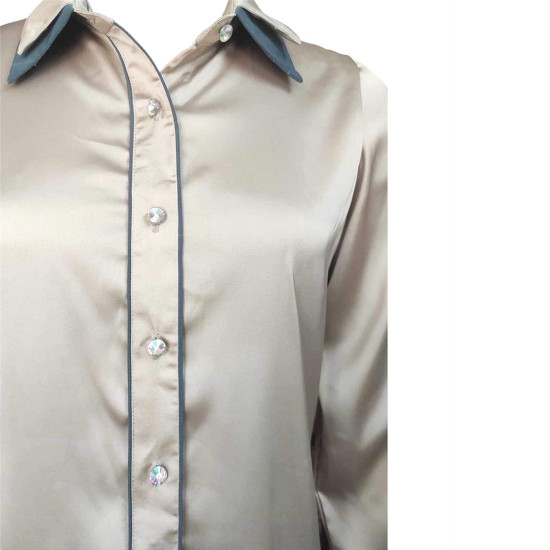 Regal Grey Slate - Satin Shirt For Women, Simple Detailing, Formal Summer Fits For Women