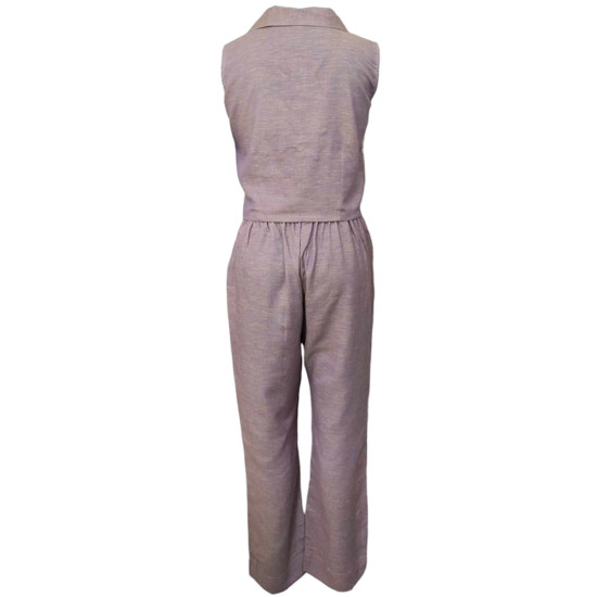 The Linen Story - Purple Asymmetric Overlapping Top & Pant Set, Linen Co-ord Set For Women