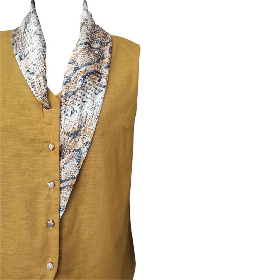 The Linen Story - Dull Yellow Sleeveless Scarf Shirt For Women, Linen Summer Fits