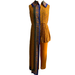 Multicoloured Indo-Western Sleeveless Kurta With Straight Pants