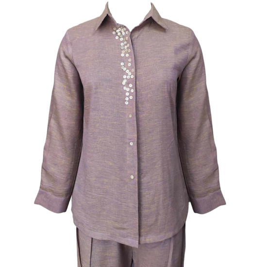 The Linen Story - Buttons Up - Purple Shirt & Pant Set, Linen Co-ord Set For Women