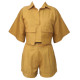 The Linen Story - Dull Yellow Oversized Top & Shorts Set, Linen Co-ord Set For Women