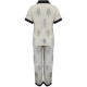 Black & White Elegant Floral Printed Cotton Night Suit, Shirt & Straight Pant Set, Night Wear For Women