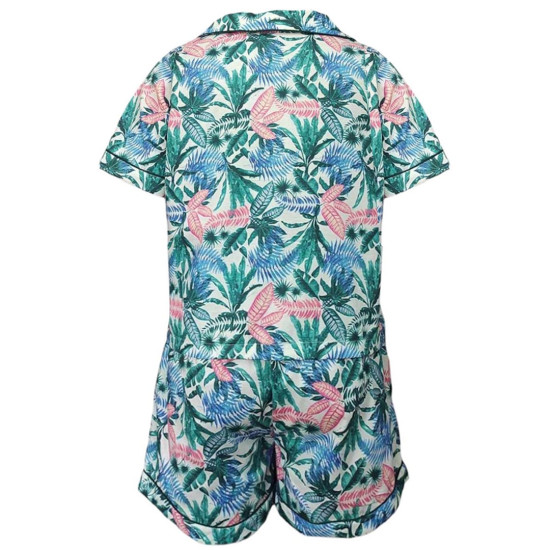 Multicoloured Leaves Printed Cotton Night Suit, Shirt & Shorts Set, Night Wear For Women