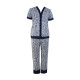 Blue & White Printed Cotton Night Suit, Shirt & Straight Pant Set, Night Wear For Women