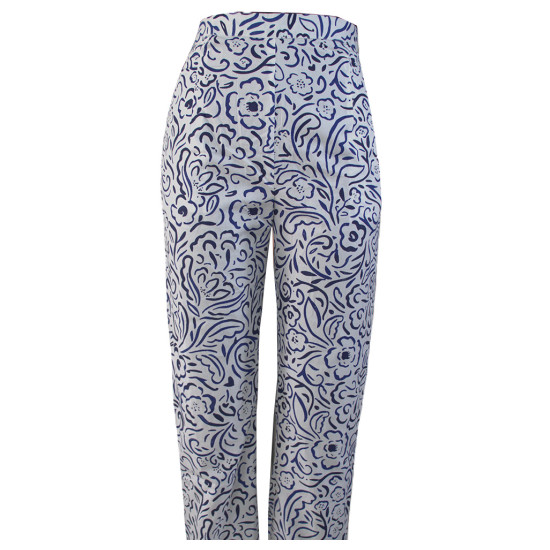 Blue & White Printed Cotton Night Suit, Shirt & Straight Pant Set, Night Wear For Women