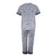 Blue & White Printed Cotton Night Suit, Shirt & Straight Pant Set, Night Wear For Women