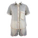 Contemporary Mustard Checks Printed Cotton Night Suit, Shirt & Shorts Set, Night Wear For Women