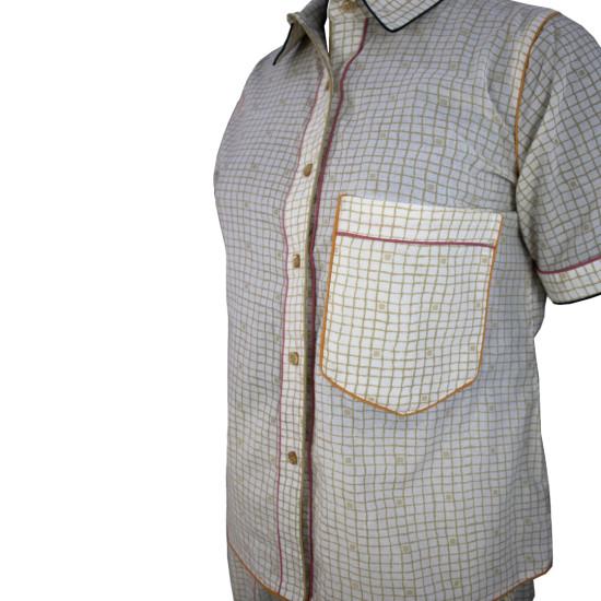 Contemporary Mustard Checks Printed Cotton Night Suit, Shirt & Shorts Set, Night Wear For Women