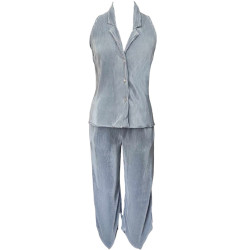 Classic Blue-Grey Two Piece Shirt & Pant, Plisse Co-ord Set 