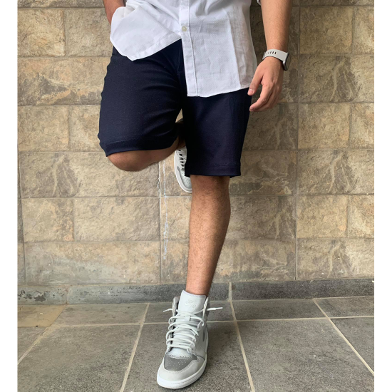 Ben Martin Men's Regular Fit Side Stripe Stretchable Blue_WRN Denim Shorts  Size 34,Size 34