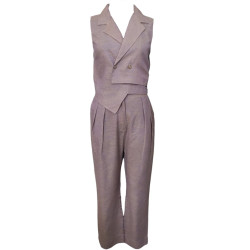 The Linen Story - Purple Asymmetric Overlapping Top & Pant Set, Linen Co-ord Set For Women