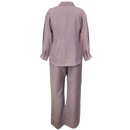 The Linen Story - Buttons Up - Purple Shirt & Pant Set, Linen Co-ord Set For Women