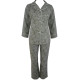 Green & White Leaves Printed Cotton Night Suit, Shirt & Pant Set, Night Wear For Women