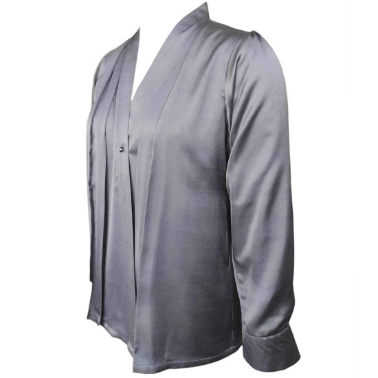 Grey Pleated Formal Satin Top/Blouse For Women, Summer Fits 