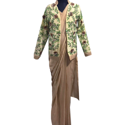 Ready To Wear Imported Crepe Saree With Hand Embroidered Jacket 