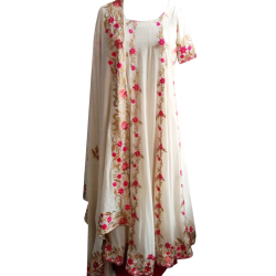 Formal/ Semi Formal Embroidered Pure Crepe Anarkali with Palazzo Set With Soft Crepe Dupatta