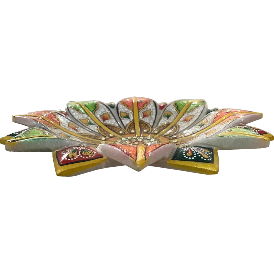 Multicoloured Handcrafted Marble Flower Bowl For Home Decor, 9 Inch Diameter