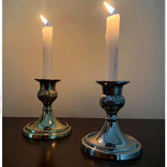 Aluminium Candle Holders With Embossed Design, Set Of 2
