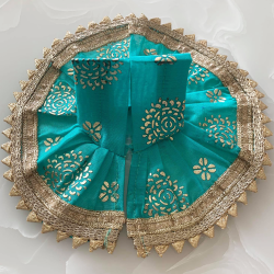Stunning Turquoise Dress With Golden Lace For Laddu Gopal, Size - 3