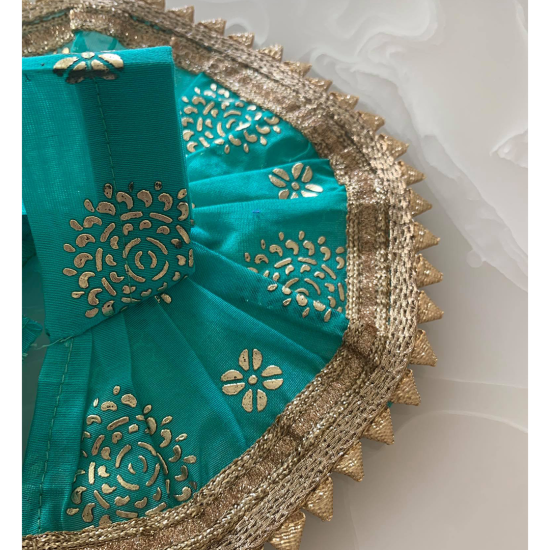 Stunning Turquoise Dress With Golden Lace For Laddu Gopal, Size - 3