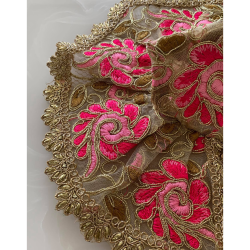 Gorgeous Traditional Golden Embroidered Net Dress Along With Dark & Light Pink Work For Laddu Gopal, Size - 5