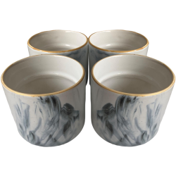 Set of 4 White And Blue Marble Textured Mini Tea/Coffee Mugs/Cups 