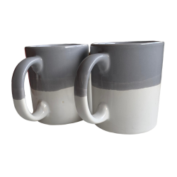 Set Of 2 White & Grey Ceramic Coffee/Tea Mugs/Cups 
