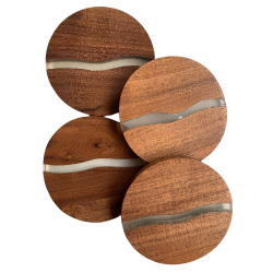 Set Of 4 Classy Wood & Resin Round Coasters For Coffee/Tea Mugs/Cups/Glasses 