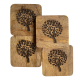 Set Of 4 Wooden Square Coasters With Tree Engraved Design; Tableware Accessory For Mug/Cup/Glass 