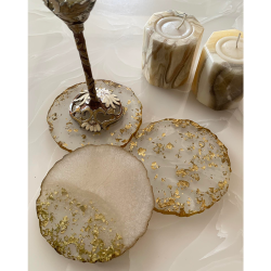 Set Of 3 Shimmery Resin Art Round Coasters For Cups/Mugs/Glasses