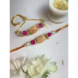 Stunning Floral & Kundan Rakhi & Lumba For Bhaiya & Bhabhi For Raksha Bandhan, Couple Rakhi Set