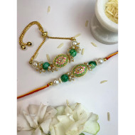 Stunning Floral & Kundan Rakhi & Lumba For Bhaiya & Bhabhi For Raksha Bandhan, Couple Rakhi Set