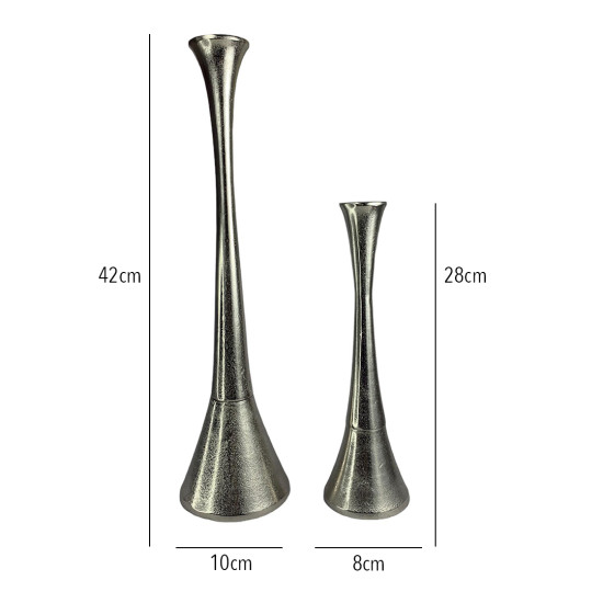 Hourglass Shape Inspired Aluminium Candle Stands, Set Of 2 Silver Candle Holders