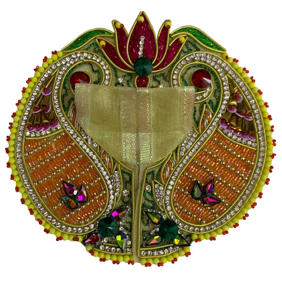 Multicolour Embroidered & Sequins Dress For Laddu Gopal With Mukut And Necklace Set, SIZE - 1