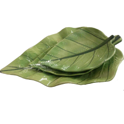Green Leaf Ceramic Platters, Set Of 3 