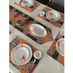 Combo Of Multi-Coloured Pashmina Cloth Dining Table Mats With Runner (Set of 8 Mats & 1 Runner) 