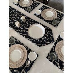 Beautiful Printed Cotton Rayon Fabric Dining Table Mats With Runner (Set of 8 Mats & 1 Runner) 
